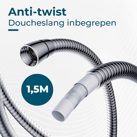 AKSA Home® Douchekop met Slang - Douchekop met Filter - 10 sproeistanden - Regendouche met Hoge Druk - Zilver
