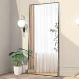 Vloerspiegel Rechthoek- 165 x 61 cm - Zwart - Passpiegel met Standaard Grote Wandspiegel - Hangende Spiegel - Staande Spiegel - Passpiegel Staand