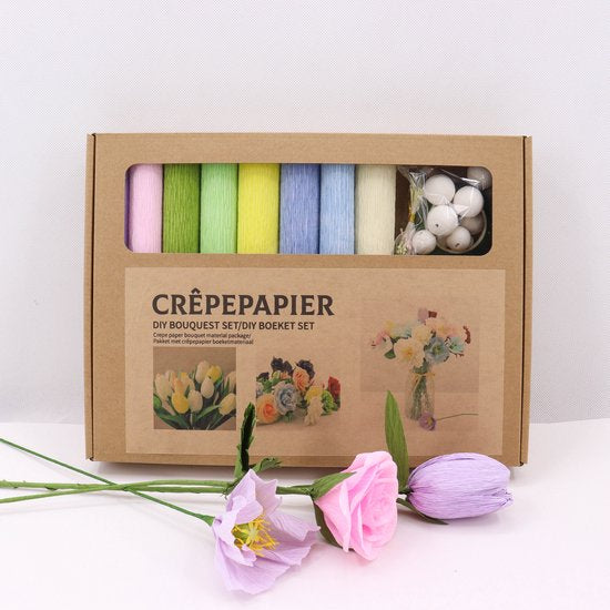 DIY Bloemen Knutselset van Crêpepapier – Maak Zelf Papieren Bloemen & Boeket – Creatieve Hobby Set voor Volwassenen & Kinderen – Inclusief Instructies