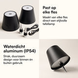 Fidali Flessenlamp - Oplaadbare LED Tafellamp USB-C - Dimbaar met touch bediening - Binnen & Buiten - Aluminium - Zwart - 2 Stuks
