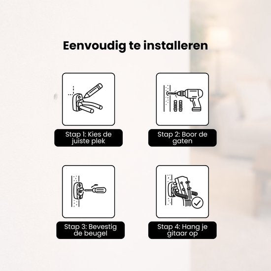Gitaar Muurbeugel Set van 4 – Gitaarhouder Wand – Verstelbare Gitaarsteun – Universele Gitaar Wandhouder met Zachte Beschermlaag – Geschikt voor Akoestische & Elektrische Gitaar
