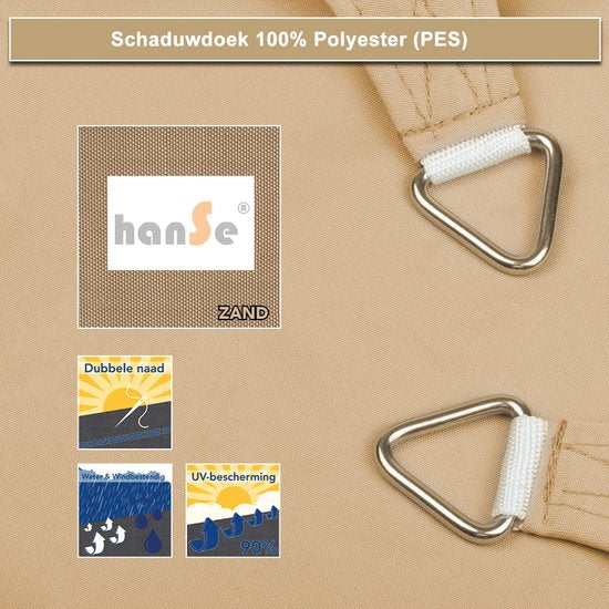 HanSe® Schaduwdoek Driehoek Gelijkbenig Waterafstotend 3,5x3,5x4,95 m