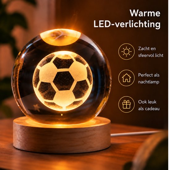 DMG Supply 3D Kristallen Bol Lamp - USB Oplaadbaar - LED Lamp - Nachtlamp - Tafellamp - Bureaulamp