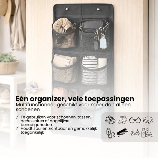 Schoenenkast Hangend - Schoenenzak 6 vakken - Opbergen van Schoenen aan Deur - Schoenenzak Zwart - Oplossing voor rondslingerende schoenen - Hoogwaardige Schoenenkast