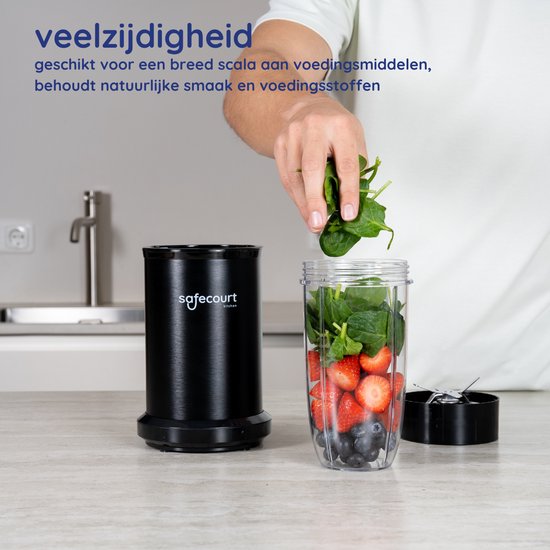 Safecourt kitchen - Smoothie Blender - Blender 1200W - Smoothie Maker - Inclusief to go bekers - Zwart