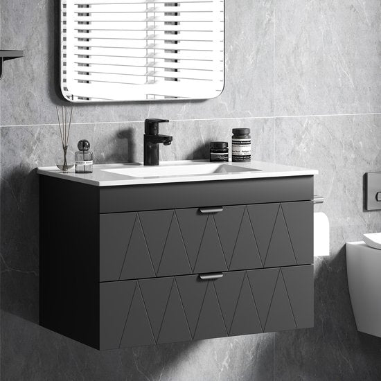 Hangende Wastafelonderkast met Wastafel Soft-Close - Zwart