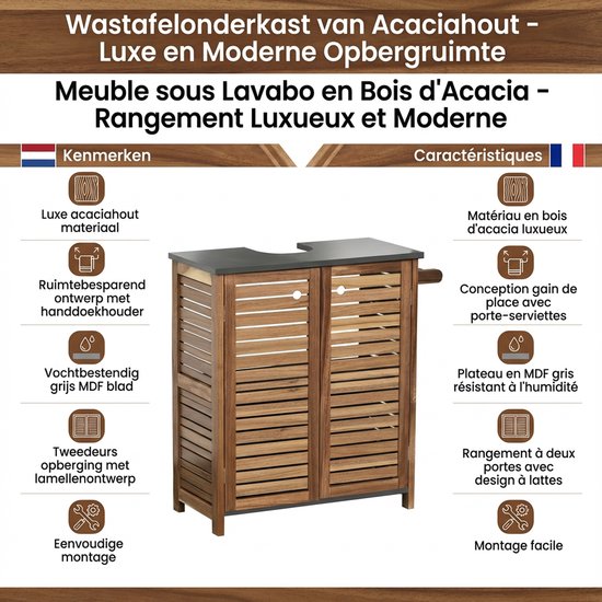 Acaciahout Wastafel Onderkast met Uitsparing - Bruin