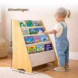 Kinderboekenkast - Bruin - Hout met Linnen - Kinderboekenrek - Boekenrek Kinderkamer