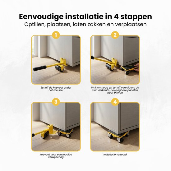 Meubellifter - 5-delige Set - Geel - Eenvoudig Verplaatsen van Meubels - Meubellift - Meubelverplaatser