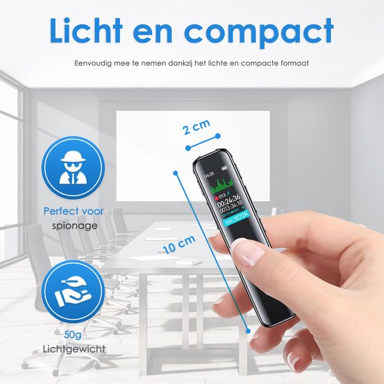 Vesfy Afluisterapparatuur met MP3 Speler - USB Oplaadbaar - 64GB - Incl. Oordopjes - Dictafoon - Voice Recorder - Spy