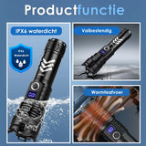 Vesfy LED Zaklamp Oplaadbaar - 10000 Lumen - 5 Lichtstanden - Militaire Zaklamp - IPX6 Waterdicht - Voor Noodpakket & Camping