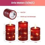 NovaWare LED Kaarsen met Bewegende Vlam - Set van 3 - Kaarsen op batterijen met afstandsbediening – Elektrische Kaarsen - Flikkerende vlam - Oplaadbaar - Timer en Dimfunctie - Rood