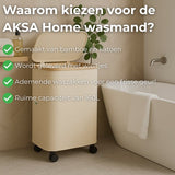 AKSA Home® Wasmand met Wieltjes - Wassorteerder met 3 vakken - Wasmand Opvouwbaar met Deksel - 160L - Beige/Creme