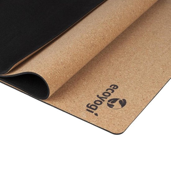 Yogamat Kurk Premium Ecoyogi - 185 x 61 x 0,4 cm (incl. draagriem) - zorgt juist bij vochtige omstandigheden voor betere grip - anti-slip natuurrubber aan de onderzijde