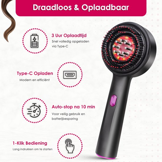 Scalp Massager Elektrisch met Roodlicht Therapie – Hoofdmassage Apparaat – USB Oplaadbaar – 3 Standen – Hoofdmassage Spin