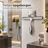 Douchewisser RVS – Raamwisser voor Douche, Glas & Tegels – 25,5 cm Brede Wisser – Inclusief Zelfklevende Ophanghaak – Zilver