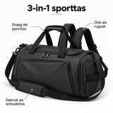 Sporttas 40L – 3-in-1 Sporttas, Reistas & Rugzak – Met Schoenenvak – Schoudertas met Rugzakbanden – Weekendtas – 58 × 26 × 26 cm – Zwart