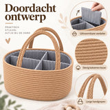 Luiermand voor Commode – Baby Organizer met Uitneembare Vakken – Commodemandje met Handvatten – 36 x 22 x 18 cm – Opbergmand voor Luiers, Doekjes & Babyverzorging – Bruin