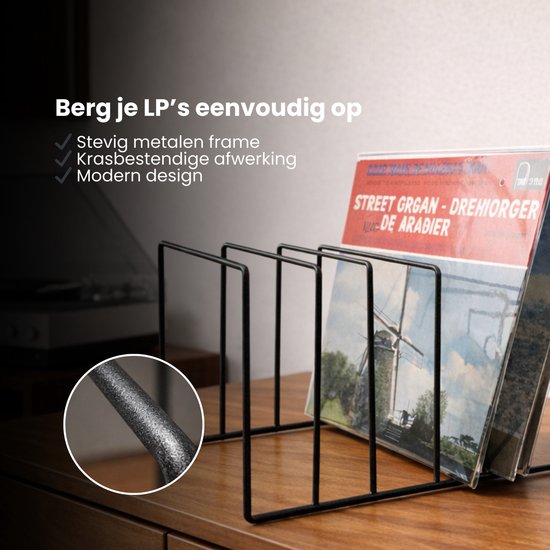 LP Opbergsysteem - Zwart - Elpee Opbergrek - Platenrek van Metaal - Opbergrek LP - Vinyl OpbergSysteem - 50 tot 60 Platen - Bordenstandaard