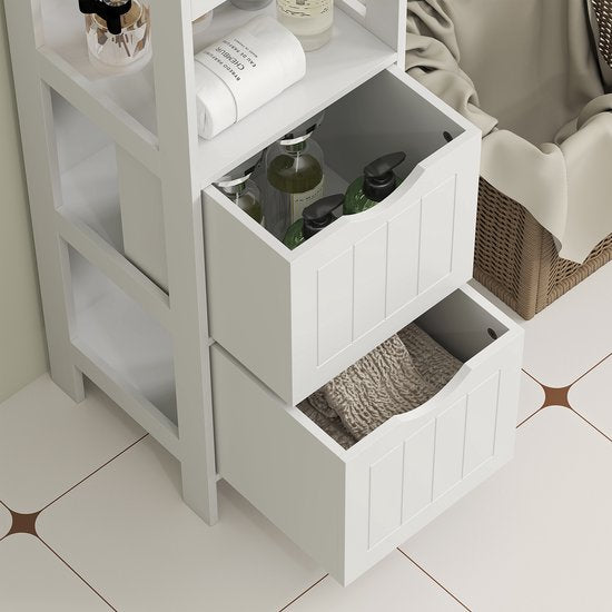 Badkamerkast - Kolomkast 2 lades en 3 planken 30x30x141 cm - Wit