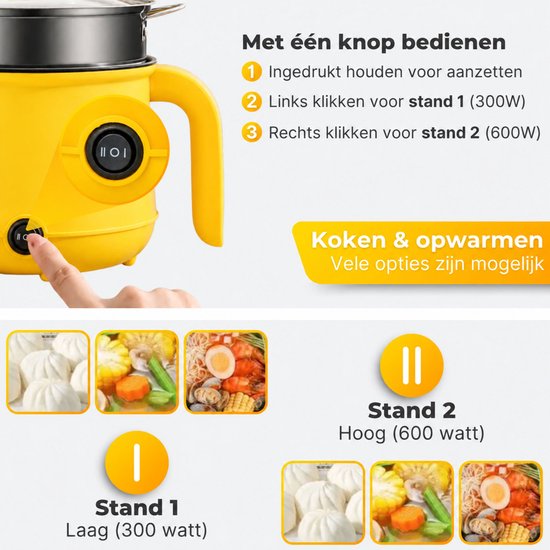 DMG Supply Noodle Pan - Geel - Elektrische Kookpan - Hotpot - Noodle Kom - 1,8 L - Multicooker