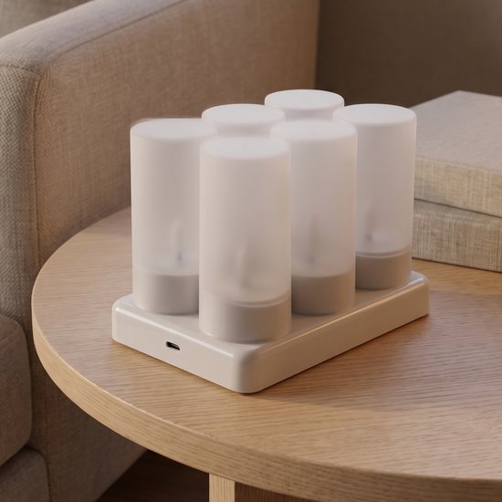 Fidali oplaadbare waxinelichtjes 6 st. - LED Kaarsen met Afstandsbediening - Realistische Flikkerende Vlam - Oplaadstation - Kerst Kaarsen