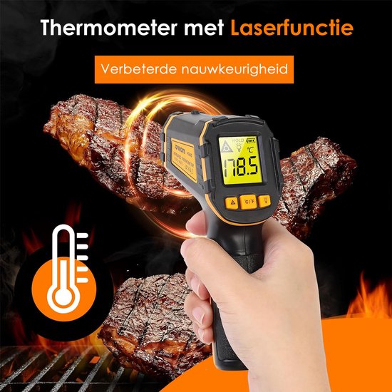 Vesfy Digitale Infrarood Thermometer - Bereik -50 t-m +490 °C - IR Thermometer - Warmtemeter - Vleesthermometer