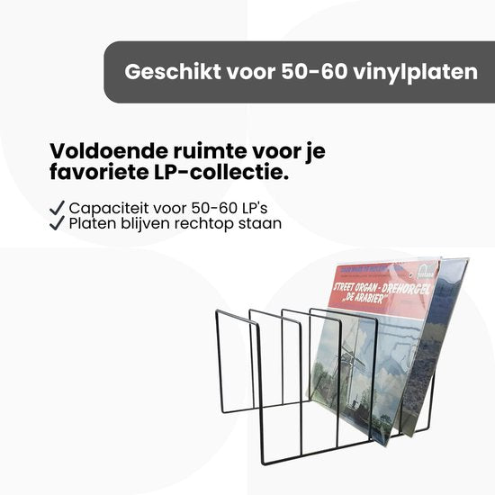 LP Opbergsysteem - Zwart - Elpee Opbergrek - Platenrek van Metaal - Opbergrek LP - Vinyl OpbergSysteem - 50 tot 60 Platen - Bordenstandaard