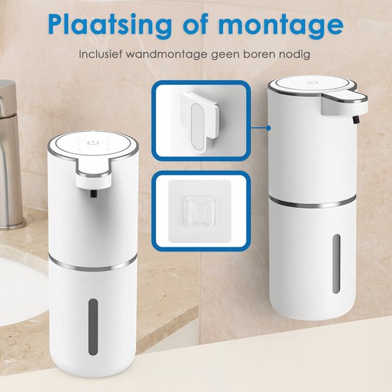 Vesfy Automatische Zeepdispenser met Wandmontage - USB Oplaadbaar - Infrarood Sensor en Foamfunctie - 380ML