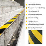 24ME® - Geel-Zwarte Antislip Waarschuwingstape – 5cm x 10 Meter – Veiligheidstape voor Trappen, Bedrijven of Thuis