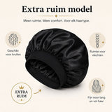 Satijnen Slaapmuts XL - Dubbelzijdig Satijn - Bonnet voor Krullen, Lang Haar & Vlechten - Extra Groot - Inclusief Haarborstel - Zwart