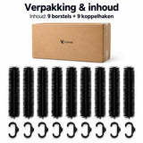 Marterborstel & Dakgootborstel 9 Meter – Marterwering voor Dak en Dakgoot – Bladvanger – 9x 100 cm – Ø 9 cm – Inclusief Koppelhaken – Zwart