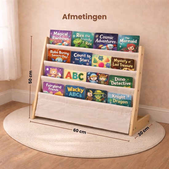 Kinderboekenkast - Bruin - Hout met Linnen - Kinderboekenrek - Boekenrek Kinderkamer