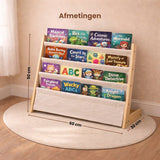 Kinderboekenkast - Bruin - Hout met Linnen - Kinderboekenrek - Boekenrek Kinderkamer