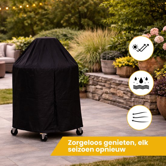 BBQ Hoes Waterdicht en Rond - Zwart - Universeel - Geschikt voor Kamado, Big Green Egg en Weber tot 23 inch