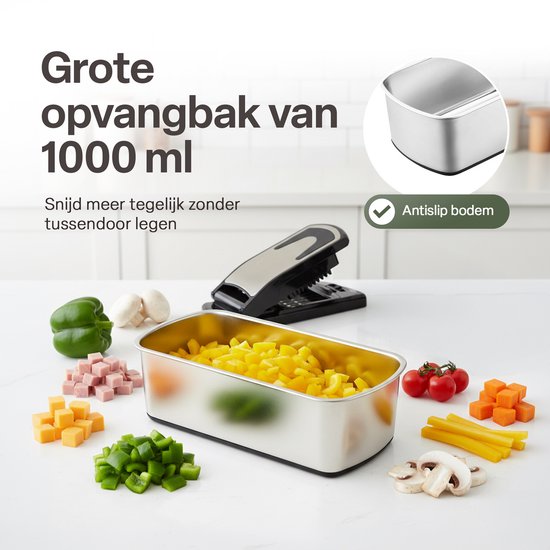 Chefino Groentesnijder Set 12-delig - Mandoline Keukensnijder met 7 Snijopties - Blokjessnijder - Julienne Snijder - Rasp - Uiensnijder - Opvangbak 1L