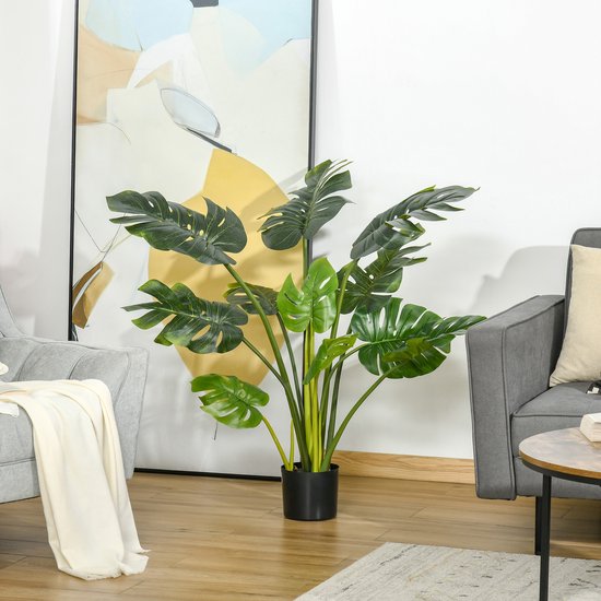 Kunstplant Monstera 110cm - 11 Bladeren en zwarte Pot