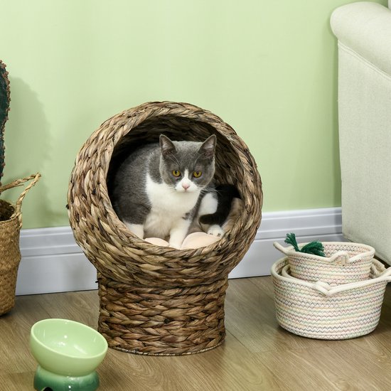 Rotan Kattenmand - Gezellig Kattenholletje met Kussen - 42x33x52cm