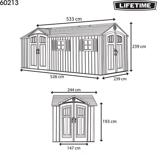 Lifetime - LG60213 - Tuinhuis - Tuinschuur - 244 x 244 x 535 cm