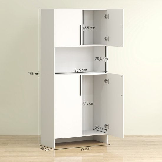 Moderne Keukenkast Voorraadkast Hoog 2 deurs 40x79x175 cm - Wit