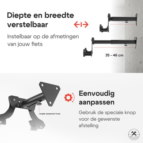 4toolz® Fiets Ophangbeugel Diepte Verstelbaar - Wandbeugel voor fiets