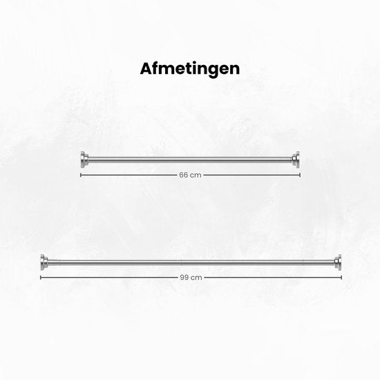 Douchestang - Zilver - 66 cm tot 99 cm - Universeel - Douchestang Uitschuifbaar - Douchestang zonder Boren - Douchestang Verstelbaar - Douchegordijnstang - Gordijnstang