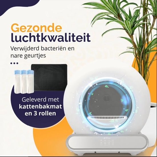 - Automatische Kattenbak - Bedienen via App - 65L - incl matje en 3 rollen opvangzakjes