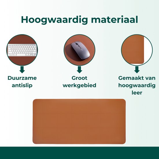 AKSA Home® Muismat XXL - Bureaumat met Anti-Slip - Bureau Onderlegger voor Kantoor - 40 x 80 cm - Bruin
