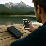 Powerbank 20000 mAh – Zwart - Draadloze Zonne-energie Powerbank met LED-indicator – Outdoor Waterdicht – Zwart - USB Snellader – Powerbank voor Smartphone & Tablet - powerbank 20000 mah draadloos