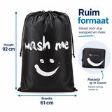 Waszak Groot – 92 x 61 cm – Opvouwbare Wasmand met Trekkoord – Grote Wasgoedzak voor Kleding, Handdoeken & Beddengoed – Lichtgewicht – Zwart