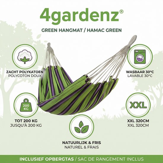4gardenz canvas Hangmat 200x150cm -Totale 320cm