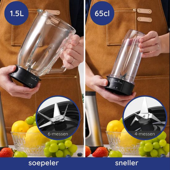 Safecourt Kitchen Blender - Smoothie maker - Krachtige 1200W - To-Go Beker - 3 Standen - RVS