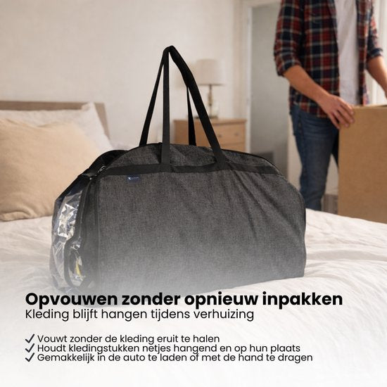 Kledinghoes met Hanger – Opvouwbare Kleding Organizer – Kleding Opbergzak met Rits & Venster – Kleding Transporthoes – Geschikt voor Verhuizen & Reizen – 127 x 60 x 25 cm – Zwart