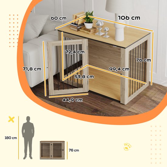 Binnen Bench voor grote honden - Hondenhok Binnen - 106 x 60 x 76 cm - Bruin
